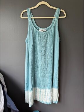 Raya Sun Women's Blue Embroidered Cotton Rayon Summer Dress 3X